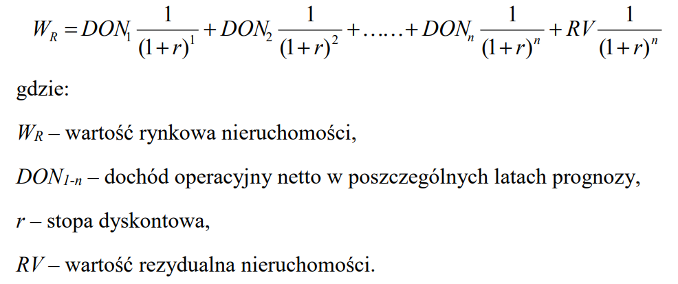 Technika dyskontowania strumieni dochodów DCF - wzór